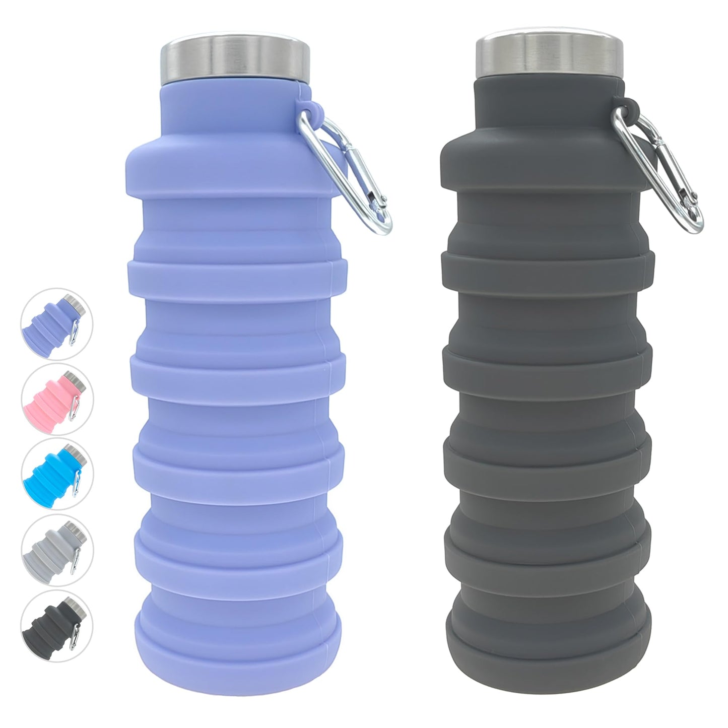 YCT Collapsible Water Bottle 17oz(500ml),Travel Portable Sport Water Bottle,Reusable Silicone Foldable Water Bottles for Gym Camping Hiking (Purple+Black)