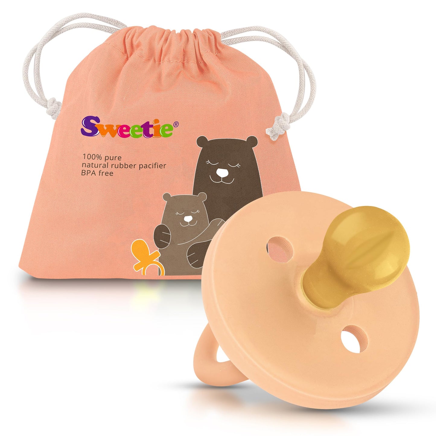 SWEETIE Rubber Pacifier Natural Rubber Pacifier Rounded (Light Pink 12-18 Month)