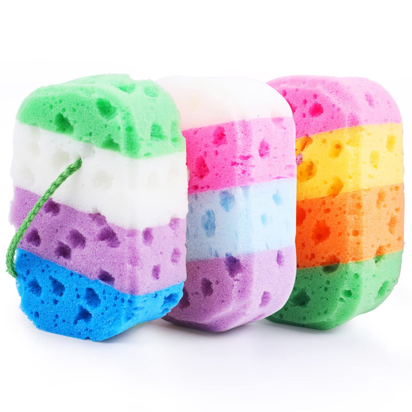 3 Pcs Exfoliating Bath Sponges for ShowerTIZYFF Bath Sponge Loofah for Body Wash Bathroom Vivid Colors Soft Bathing Accessories