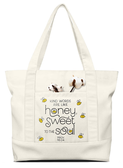Miss Adola Aesthetic Canvas Tote Bag - Pouch Bag for Women Girls Gift Cotton Cloth Tote Bag with External & Inner Pocket for Shopping Gym Work Travel Vacation Bee