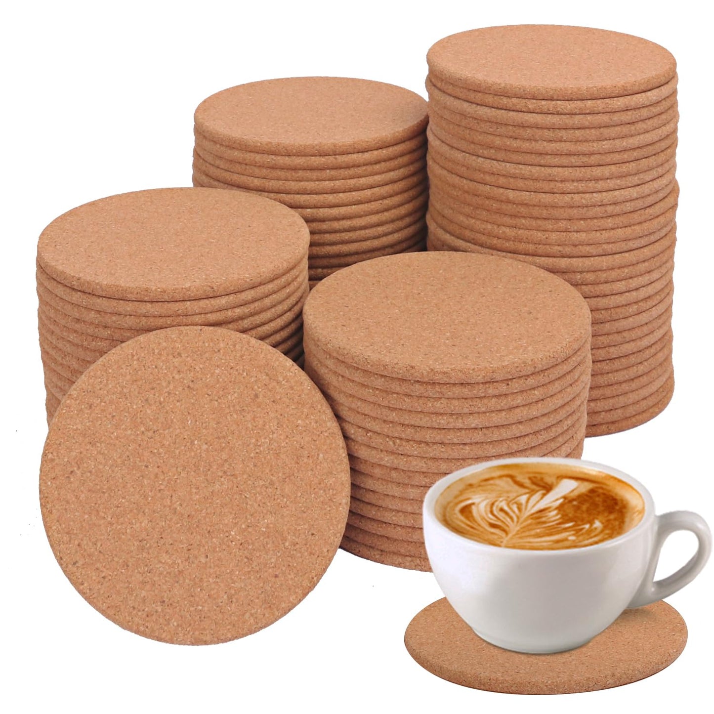 80 Pack 4 Inch Round Cork Coasters Absorbent Cork Coasters for Drinks Heat Resistant Blank Cork Coasters for Crafts DIY Projects Wine Glass Mug Coffee Cup Plants and General Use KUKLIPJIM