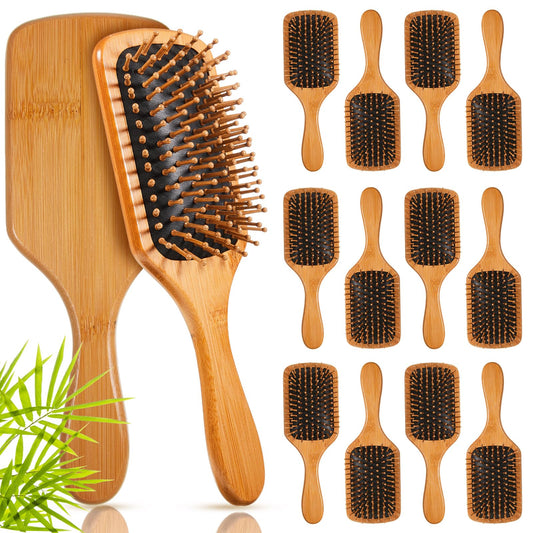 Tessco Hair Brush 12 Pcs Bamboo Paddle Brush for Women Lightweight Massage Hair Brush with Bamboo Bristles Anti Static for Homeless Women Men Kids Styling Curly Long Hair Black