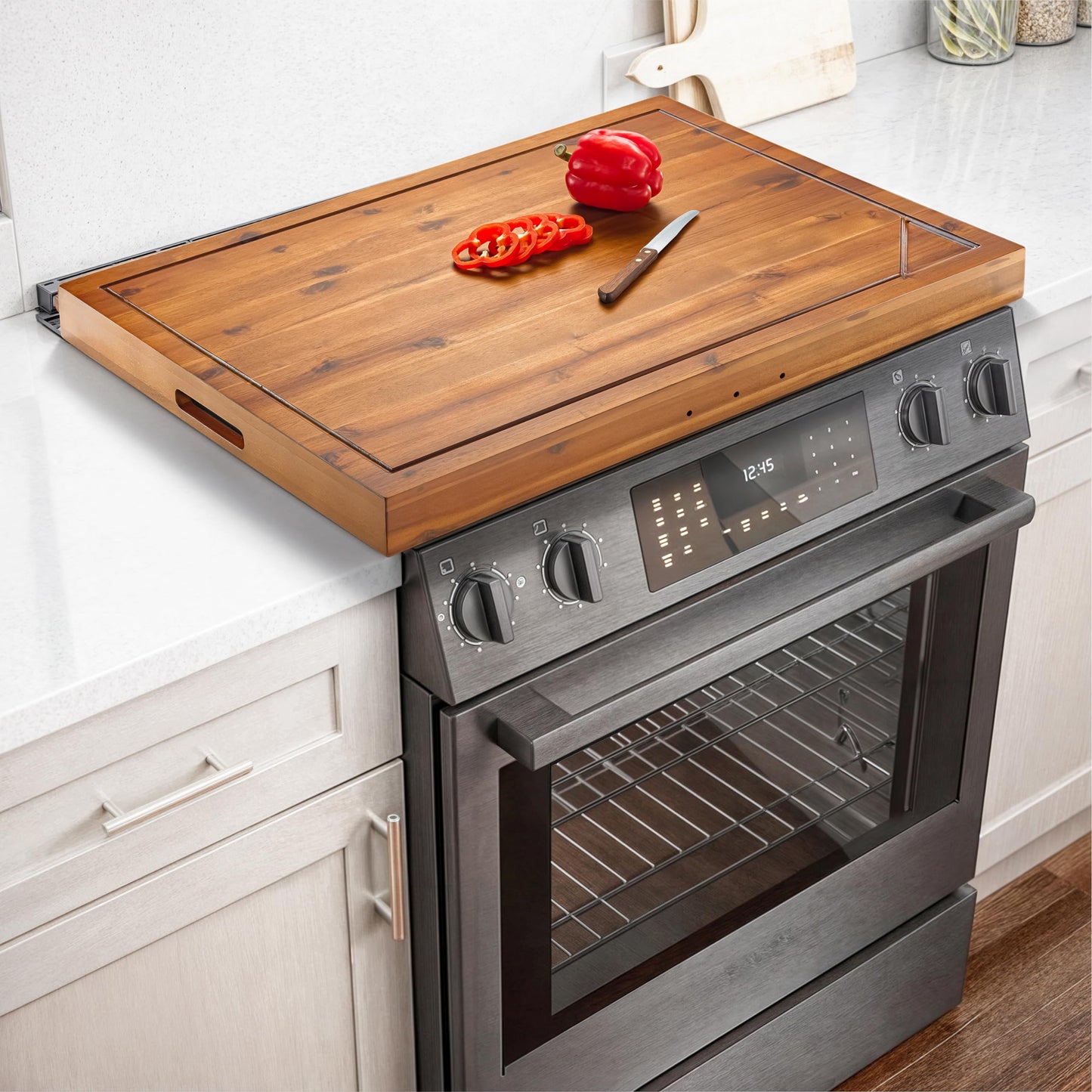 TIDITA Acacia Noodle Board for Gas Stovetop - Wood Stove Top Covers for Electric Stove - Stove Top Covers for Gas Burners - Wooden Kitchen Sink Cover for Counter Space & Decorative Tray (30" x 22")