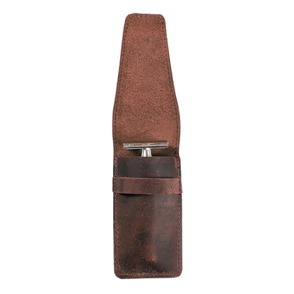 | Leather Safety Razor Case | Shaving Accessories | Straight Safety Razor Case for Double Edge | Personal Care Essentials | Handmade | Razor Case for Travel:: Brown Leather