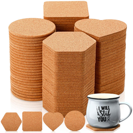Lallisa 100 Pcs Cork Coasters for Drinks Thick Absorbent Cork Coasters Bulk Heat Resistant Plain Coasters for Gifts Reusable Cork Circles for Wine Glass Mug Coffee Cup Crafts (Mixed Style)