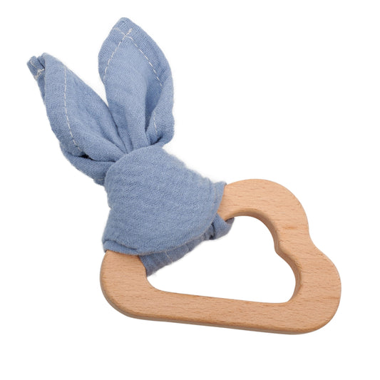Childlike Behavior Wooden Cloud Teether - 3x3-Inch Wooden Teething Ring with Soft and Hard Surfaces and Drool Absorbent Cloth - Wooden Teether for Babys Teething and Develop Hand-Eye Coordination