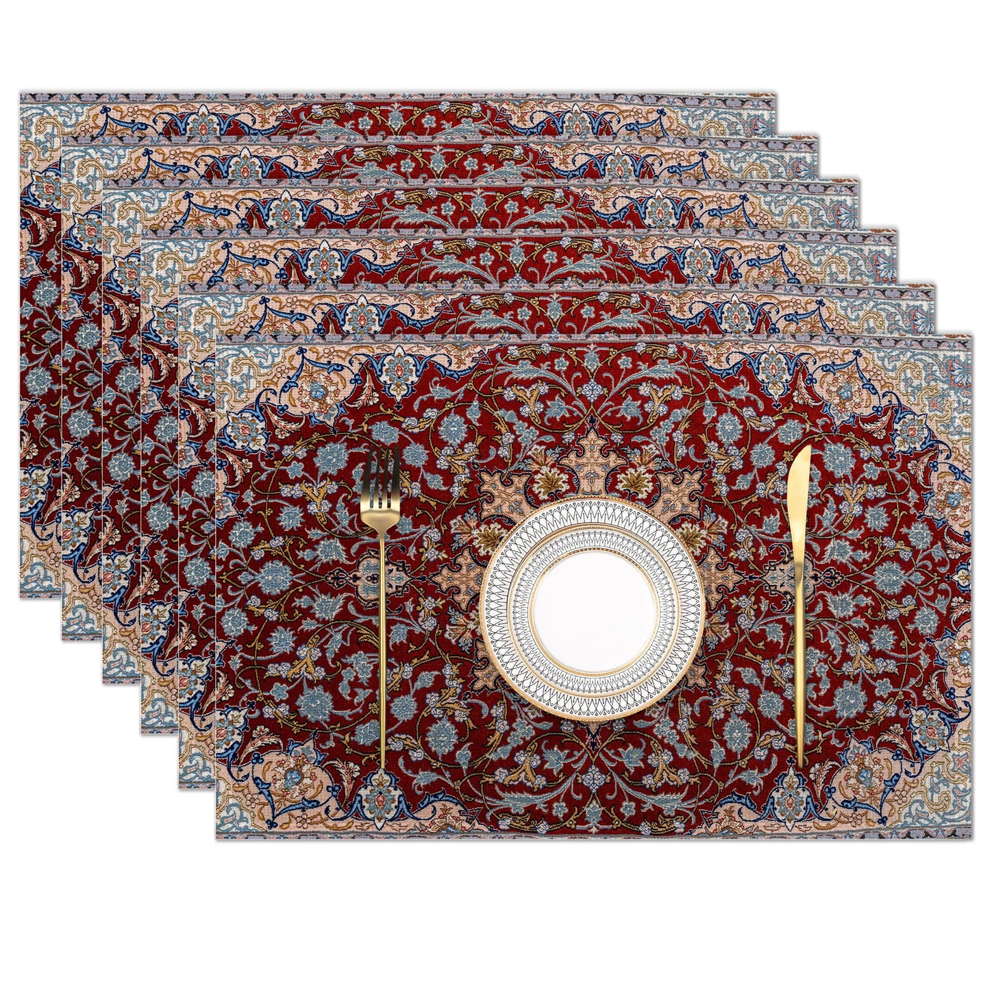 Abstract Ethnic African Geometric Boho Placemats Set of 6 Place Mats for Kitchen Table Washable Farmhouse Linen Table Mats Dining Decoration 12x18 Inch