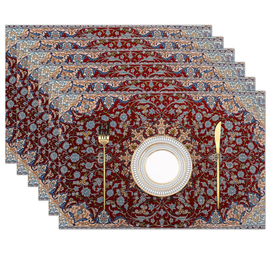 Abstract Ethnic African Geometric Boho Placemats Set of 6 Place Mats for Kitchen Table Washable Farmhouse Linen Table Mats Dining Decoration 12x18 Inch