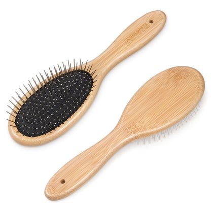 cobee Stainless Steel Pin Dog Brush Bamboo Handle Grooming Brush 20mm Round Pins Airbag Pet Comb Professional Dog Pin Brush Fur Shedding Comb for Long or Short Hair Cat Dog