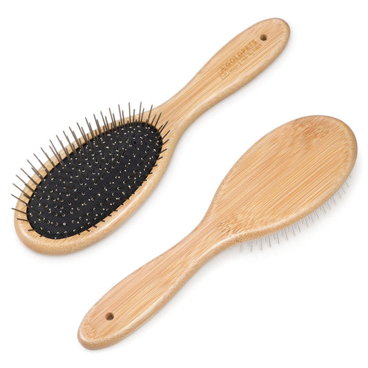 cobee Stainless Steel Pin Dog Brush Bamboo Handle Grooming Brush 20mm Round Pins Airbag Pet Comb Professional Dog Pin Brush Fur Shedding Comb for Long or Short Hair Cat Dog