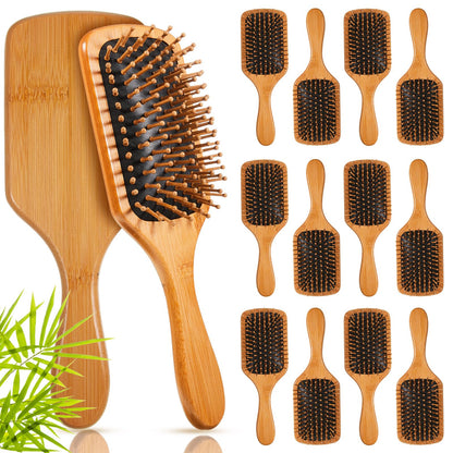 Tessco Hair Brush 12 Pcs Bamboo Paddle Brush for Women Lightweight Massage Hair Brush with Bamboo Bristles Anti Static for Homeless Women Men Kids Styling Curly Long Hair Black