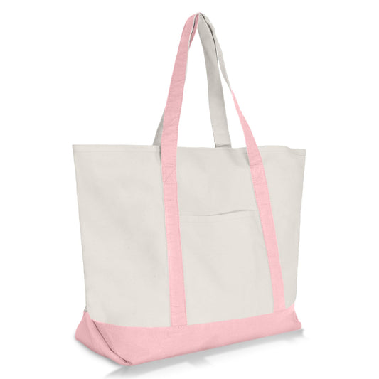 DALIX 22" Extra Large Cotton Canvas Zippered Shopping Tote Bag in Pink