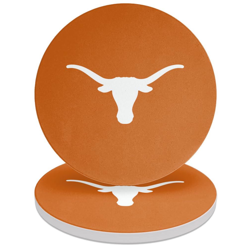 University of Texas Primary Logo Round Ceramic Coasters Set of 2 3.9" Ceramic Stone & Cork Base