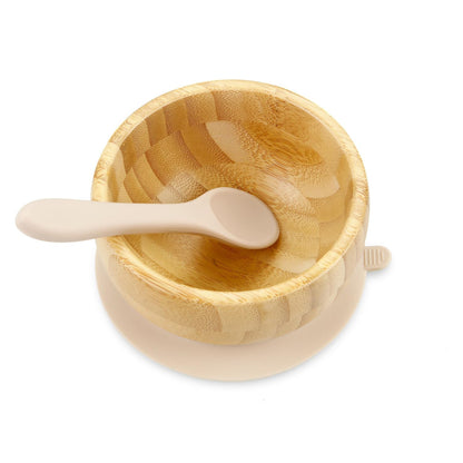 PandaEar Baby Bamboo Suction Bowl with Silicone Spoons Wooden Baby Bowls for Toddlers & Kids Divided Non-Slip Wooden Bowl Feeding Supplies