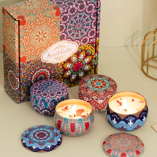 Scented Candles Gift Set - Aromatherapy Candles for Home Portable Hotel Candles Natural Soy Wax Tin Jar Candles for Yoga Bath 2.5 Oz Long Lasting Time Candles Gift for Women 4 Pack