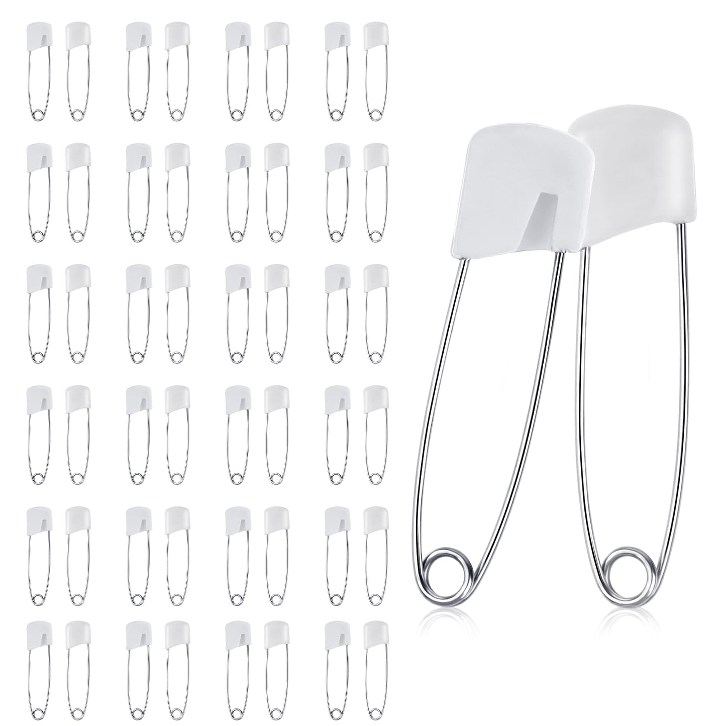 Giantree 50 Pcs Safety Pins Safety Pins for Clothes Baby Safety Pins Diaper Pins Stainless Steel Traditional Safety Pins Plastic Head Cloth Diaper Pins with Locking Closures Stainless Steel(5.5CM)