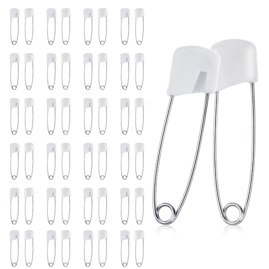 Giantree 50 Pcs Safety Pins Safety Pins for Clothes Baby Safety Pins Diaper Pins Stainless Steel Traditional Safety Pins Plastic Head Cloth Diaper Pins with Locking Closures Stainless Steel(5.5CM)