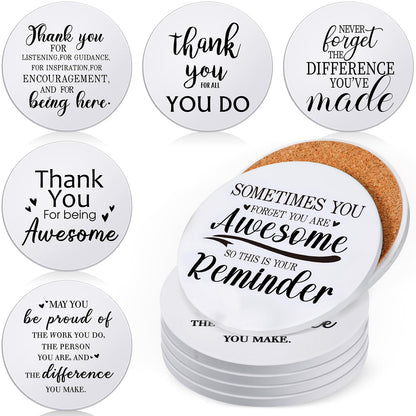 Set of 24 Thank You Appreciation Coasters Set Ceramic Absorbent Drinks Coasters with Cork Water Absorbent Coasters Cute Cup Mat Gifts for Teacher Employee(Elegant Style)