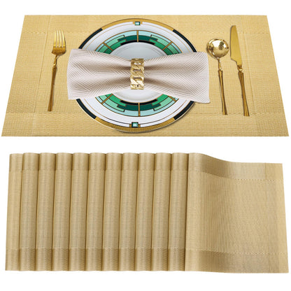 Uolr Table Mats Set of 12 Gold Washable& Wipeable Plastic Placemats for Kitchen Indoor Outdoor Heat Resistant Non Slip Woven Vinyl Table Placemats Protect Dining Table Place mats (Gold)