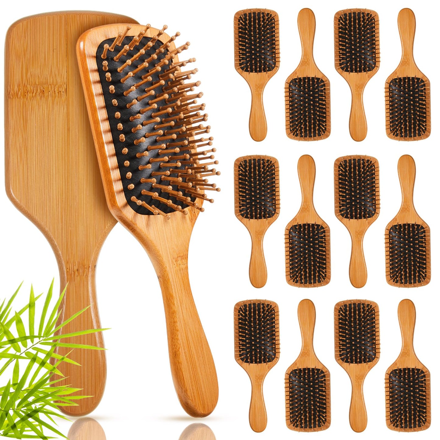 Tessco Hair Brush 12 Pcs Bamboo Paddle Brush for Women Lightweight Massage Hair Brush with Bamboo Bristles Anti Static for Homeless Women Men Kids Styling Curly Long Hair Black
