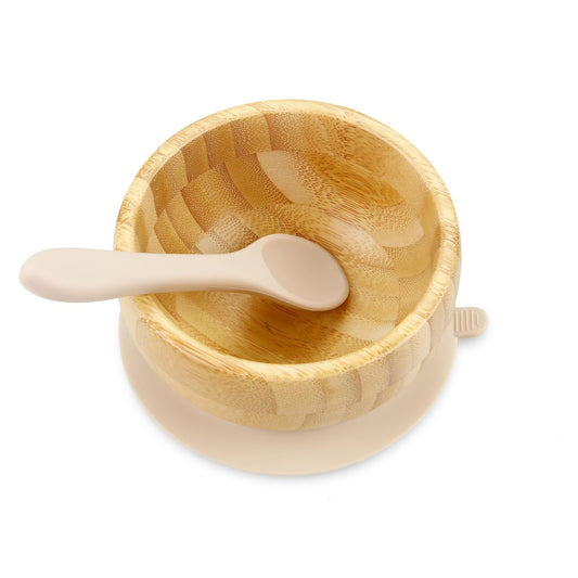 PandaEar Baby Bamboo Suction Bowl with Silicone Spoons Wooden Baby Bowls for Toddlers & Kids Divided Non-Slip Wooden Bowl Feeding Supplies