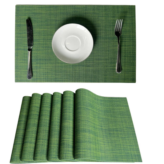 WAZAIGUR Placemats Set of 6 for Dining Table Heat-Resistant Washable Place Mats Woven Vinyl Kitchen Table Mats Easy to CleanHunter Green