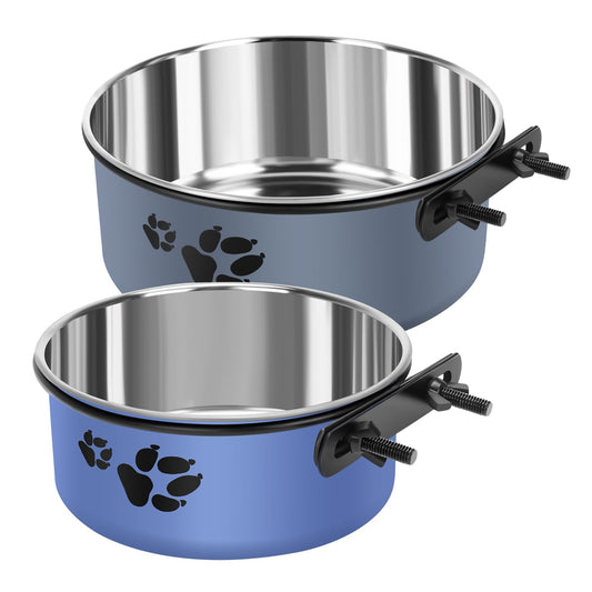 2 Pack Kennel Water Bowl Stainless Steel Dog Crate Water Bowl No Spill Hanging Dog Bowls Attached to Kennel Cage Crate Metal Pet Food Water Bowl Feeder for Small Medium Dogs Blue Gray